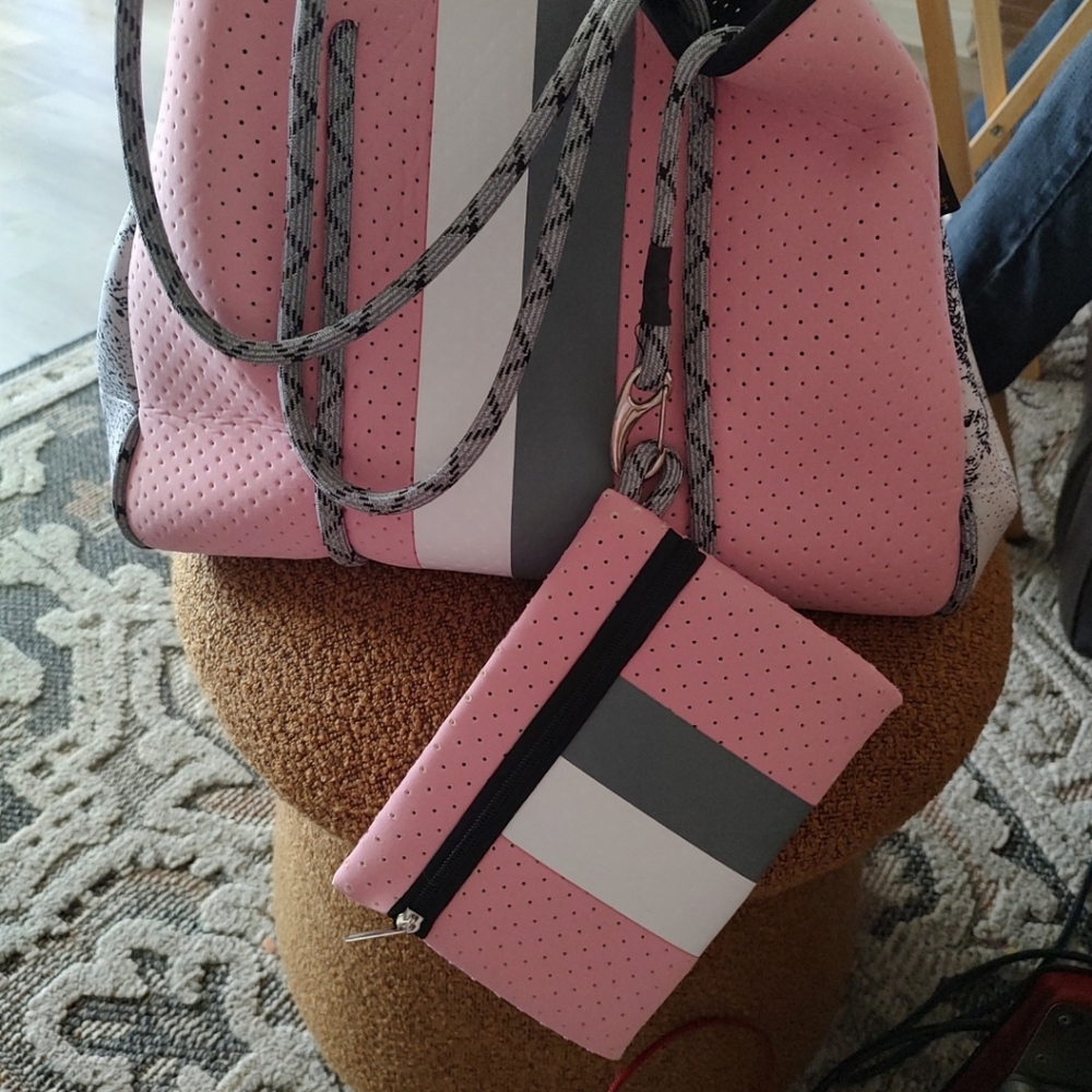 Pink Perforated Tote with Zip Pouch